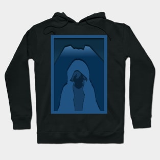 Anime paper cut design with a mountain behind it at night Hoodie